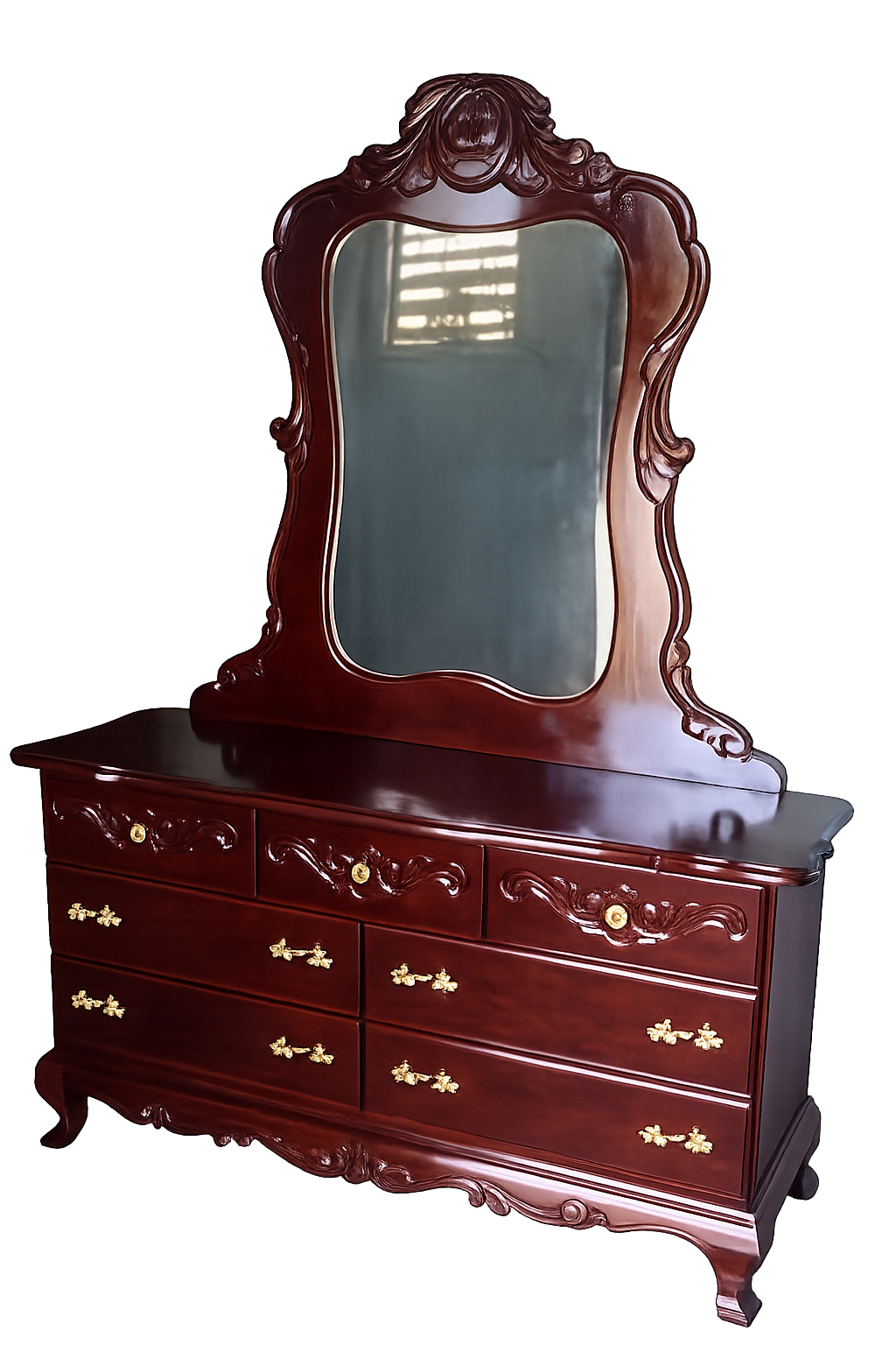 Royal Mahogany Carved Dresser with Mirror