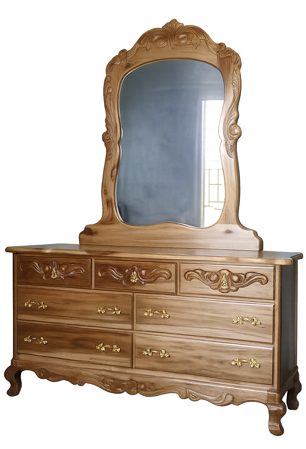Classic Handcrafted Wooden Dresser & Mirror Set
